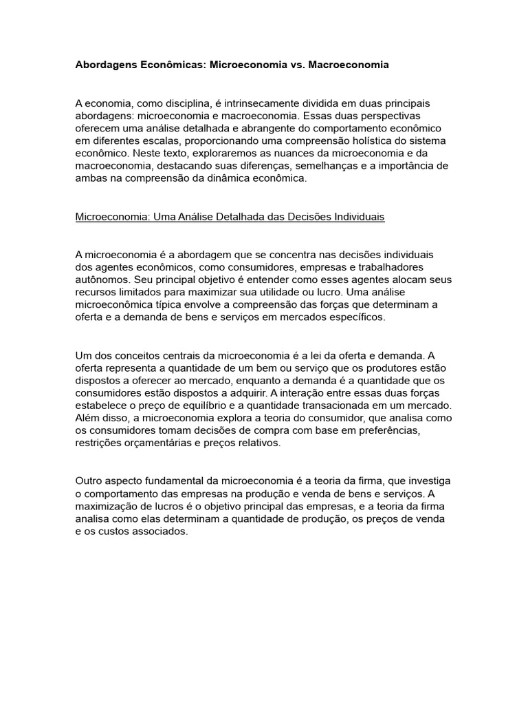 Microeconomia e Macroeconomia: Diferenças e Importância | PDF ...