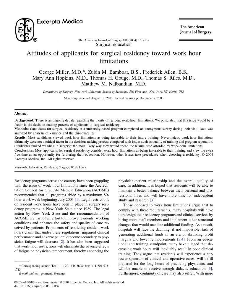 Attitudes of applicants for surgical residency toward work hour pdf