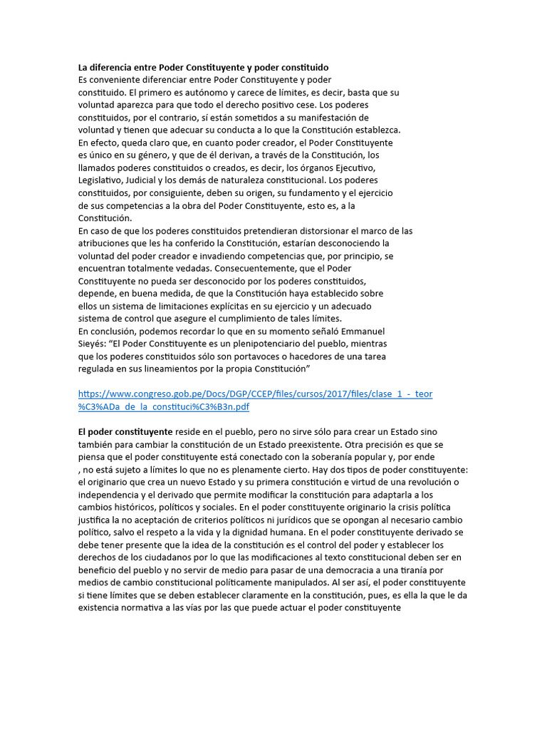 Poder Constituyente vs. Poder Constituida | PDF | Constitución | Estado ...