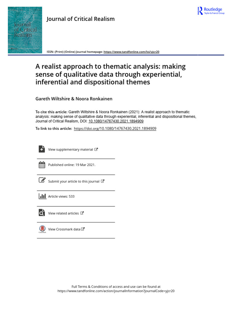 A Realist Approach To Thematic Analysis: Making Sense of Qualitative ...