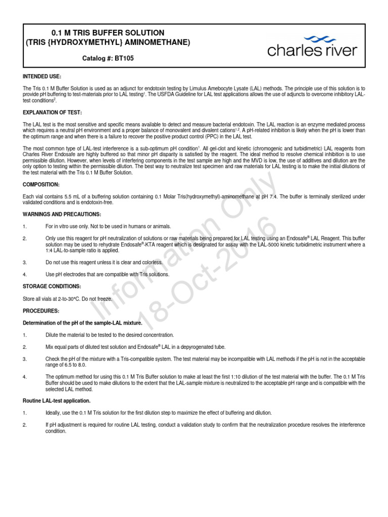 Tris Buffer for Endotoxin Testing | PDF | Ph | Analytical Chemistry