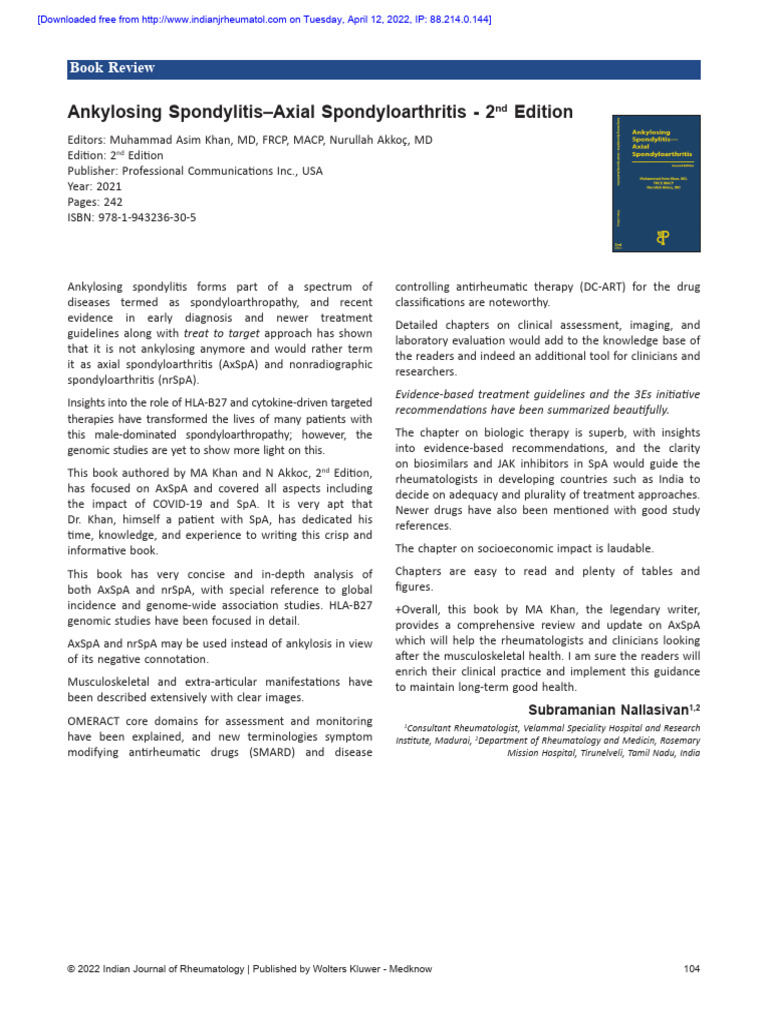 Axial Spondyloarthritis Book Review | PDF | Medicine | Health Care