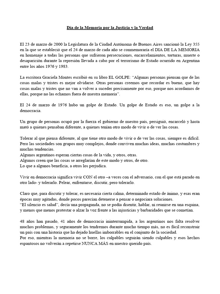 Día de La Memoria Por La Justicia y La Verdad | PDF | Estado (política)