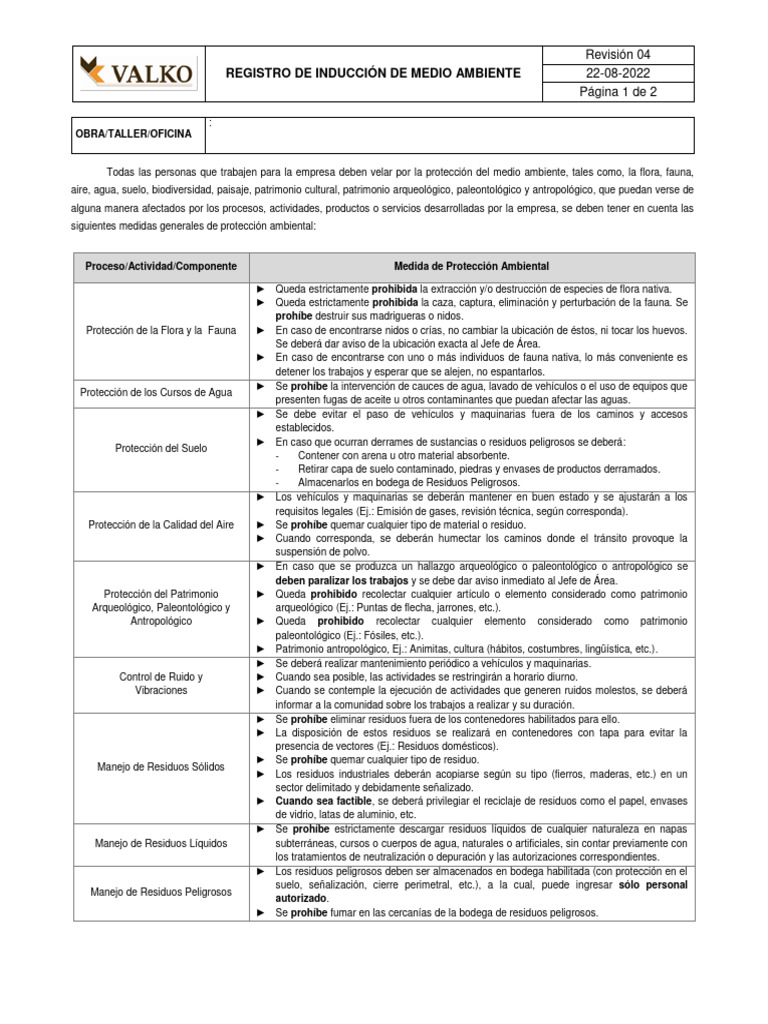 Pr Gf 01 Rev 04 Inducción De Medio Ambiente Pdf Residuos Agua