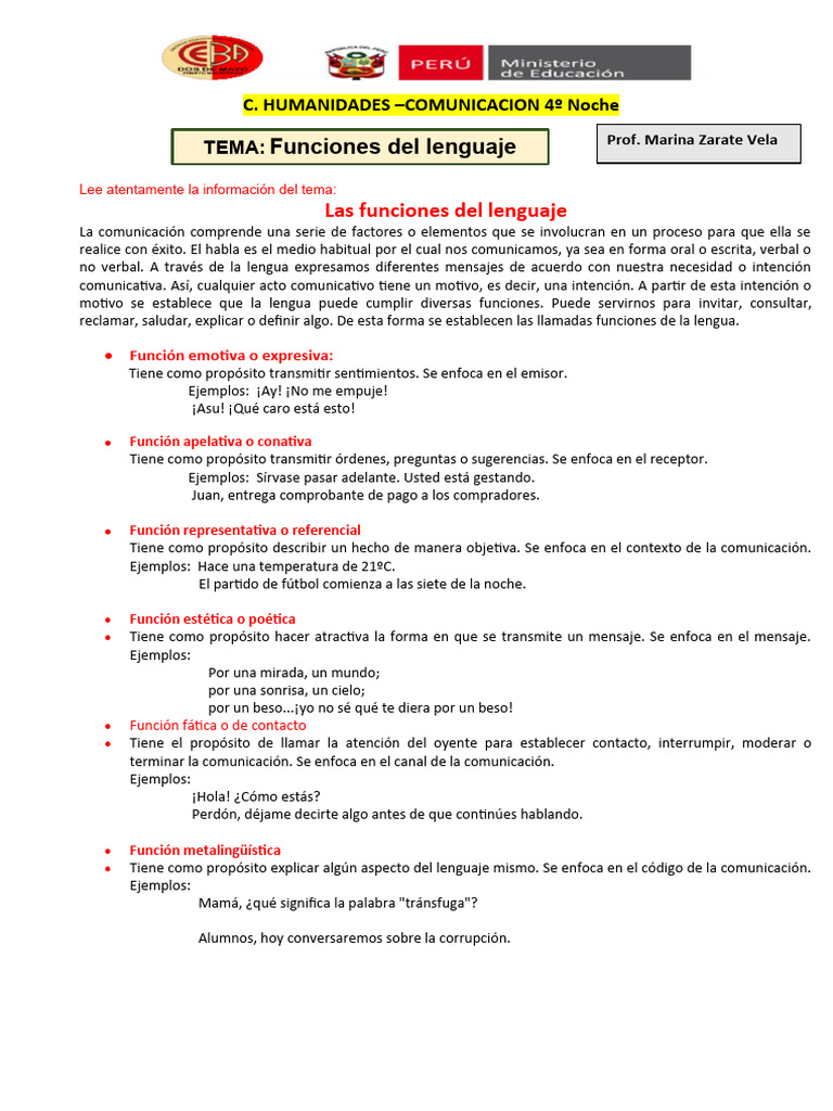 Funciones del Lenguaje en Comunicación | PDF | Comunicación ...