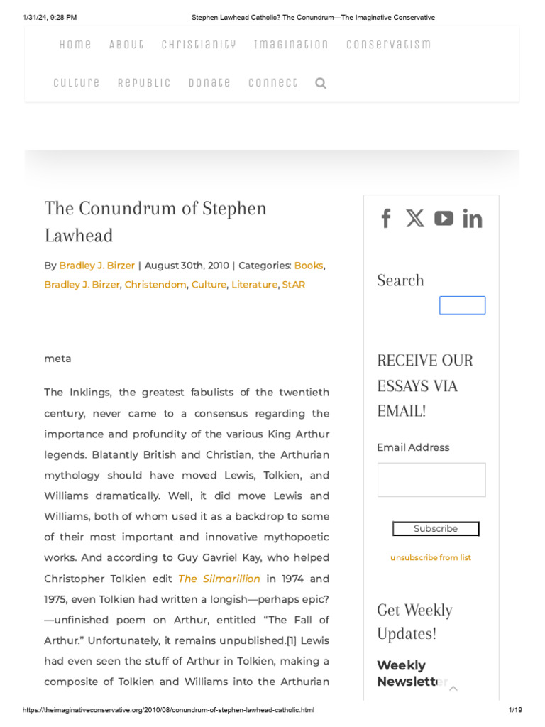 Stephen Lawhead Catholic - The Conundrum-The Imaginative Conservative | PDF