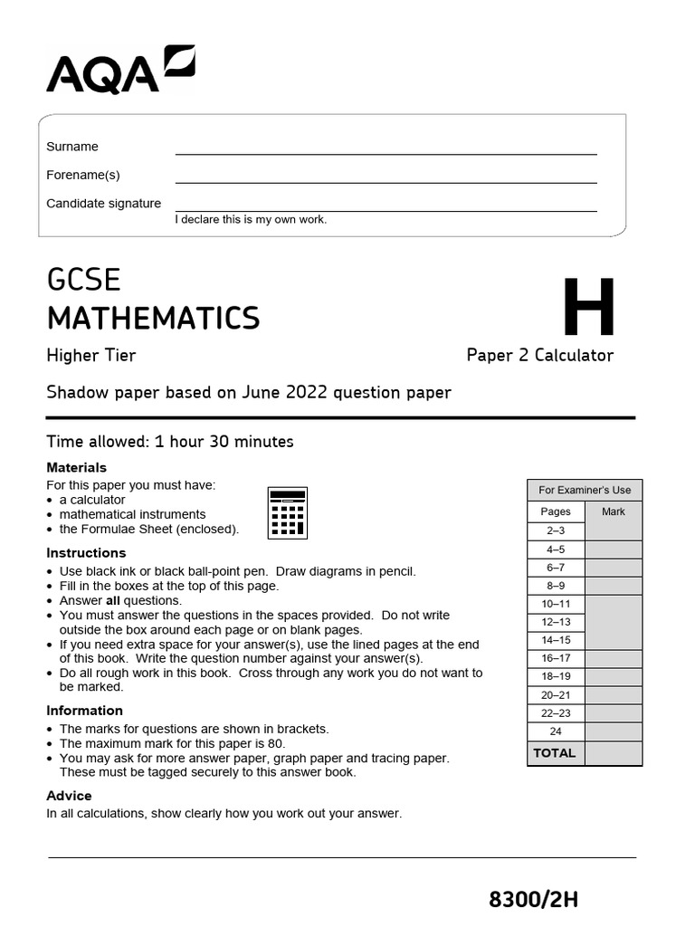 Shadow Paper Edexcel June 2022