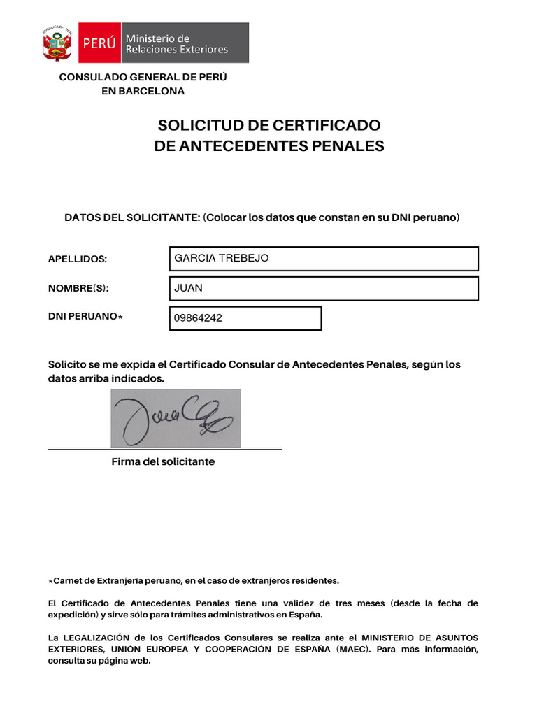 Solicitud de Certificado - Antecedentes Penales | PDF