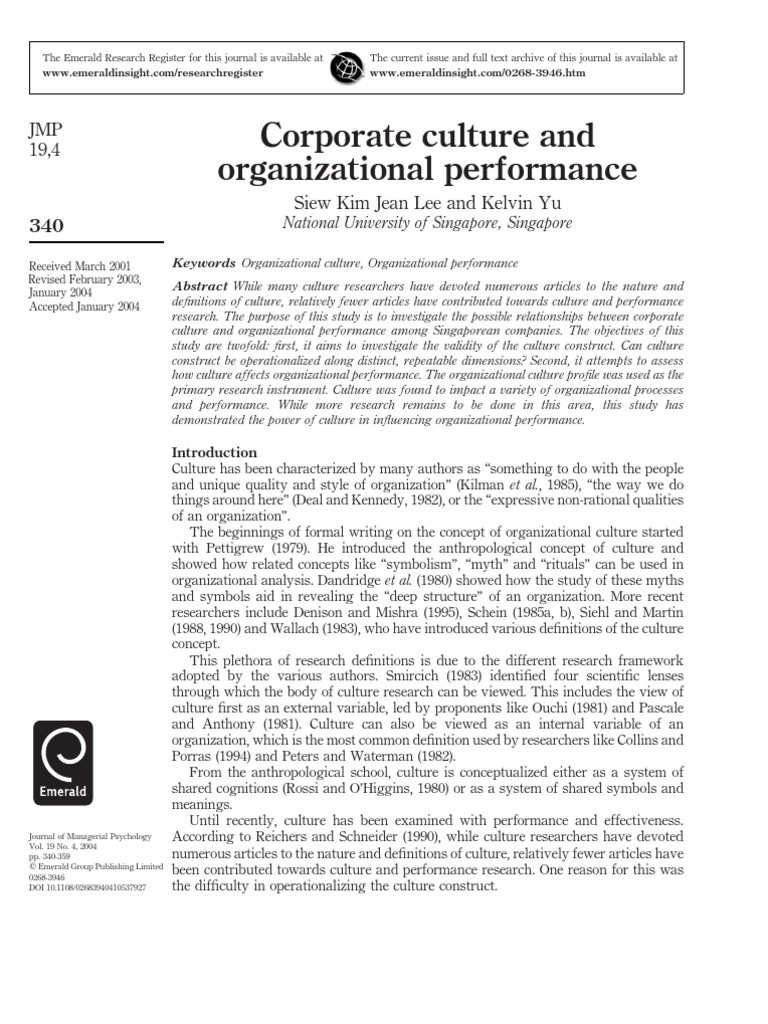 Impact of Corporate Culture on Performance | PDF