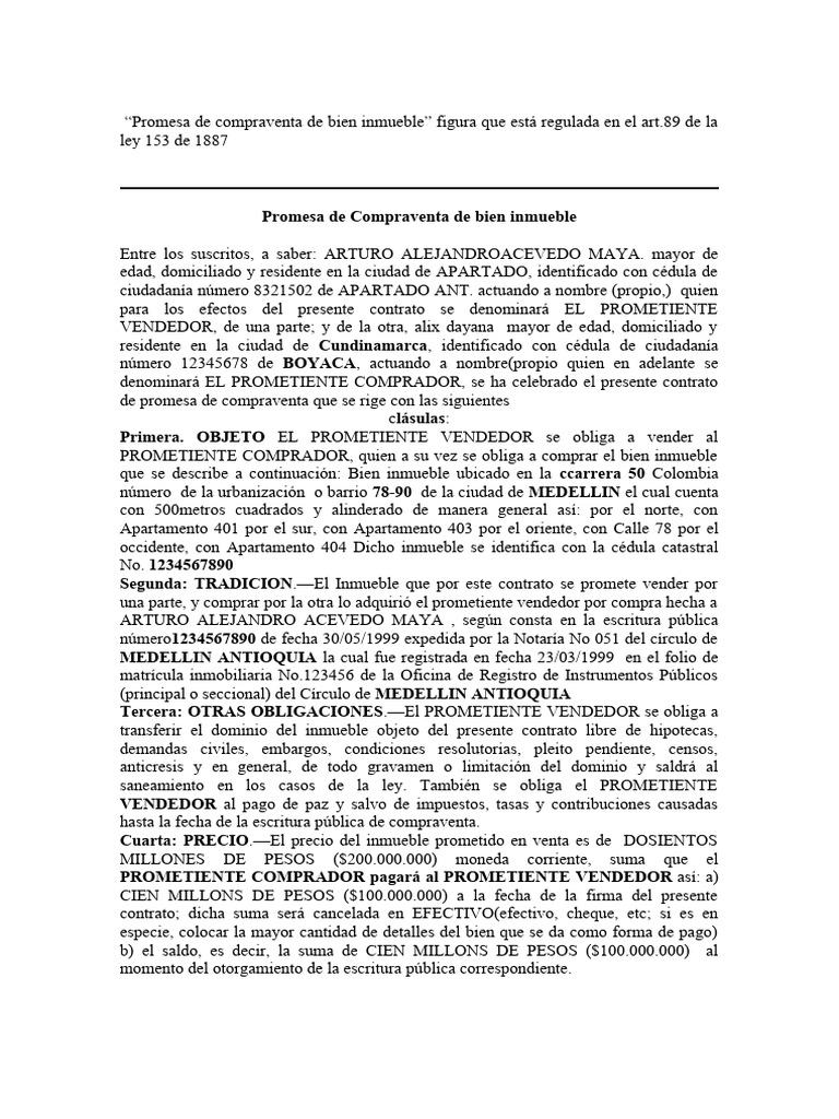 Promesa de compraventa de inmueble | PDF | Derecho contractual | Ley común