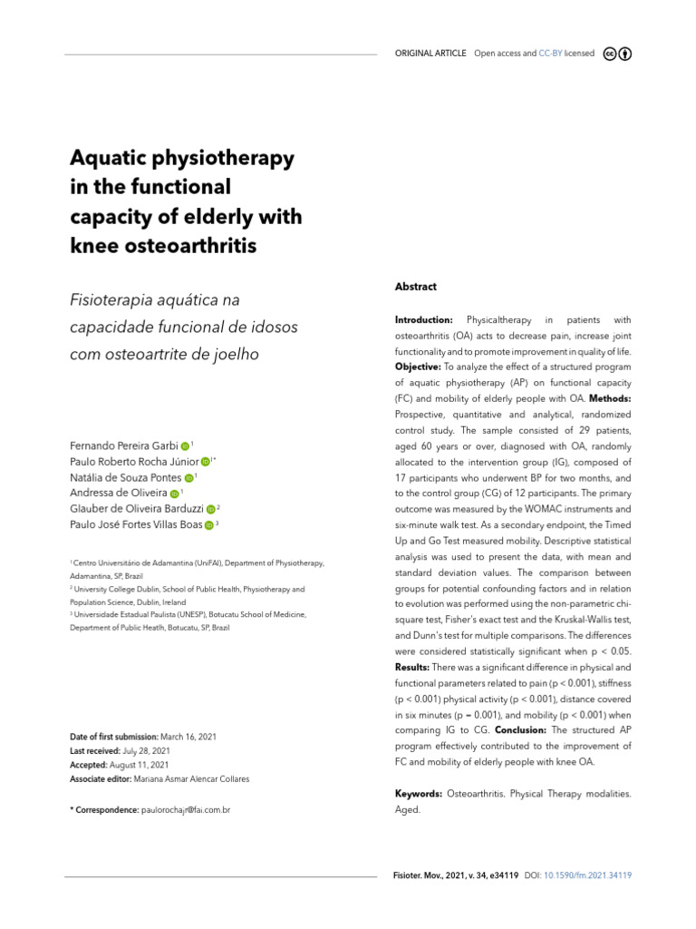 Aquatic physiotherapy in the functional capacity of elderly with knee ...