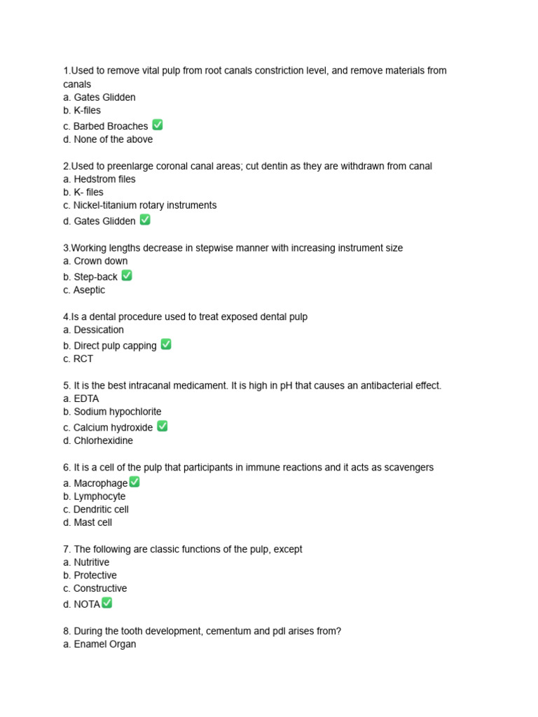 Endodontic MCQ PDF Dentin Medical Specialties