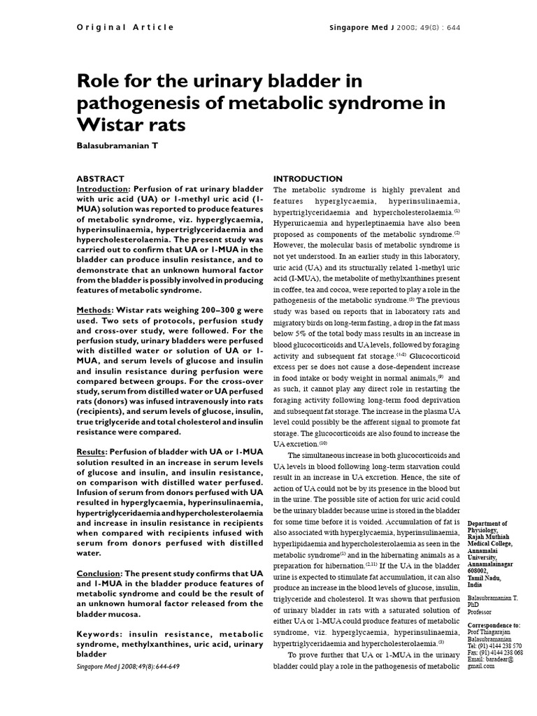 Role For The Urinary Bladder in Pathogenesis of Metabolic Syndrome in ...