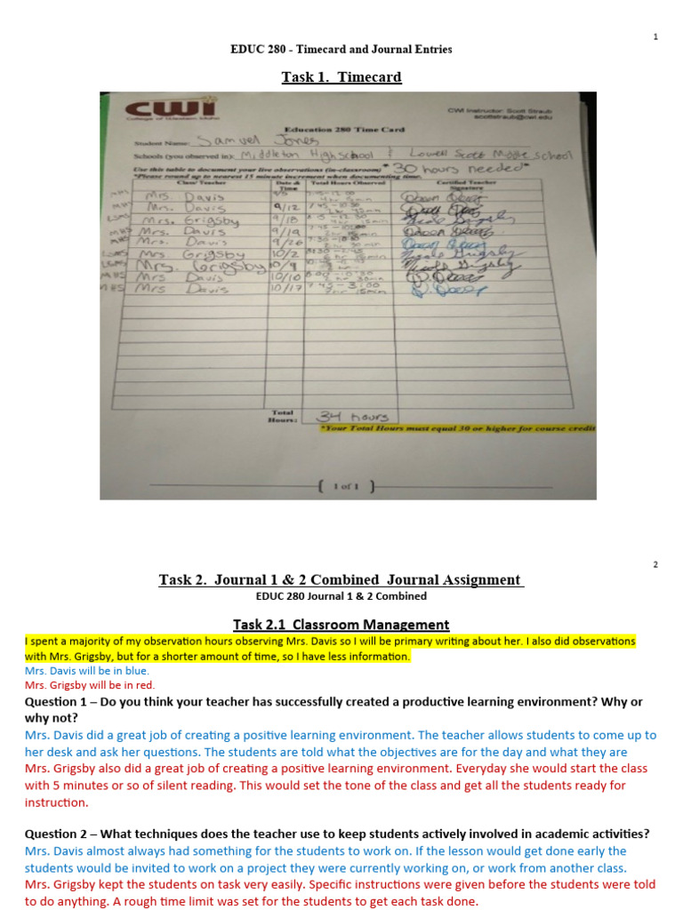 Educ 280 Signature Assignment Timecard and Journal Entries | PDF ...