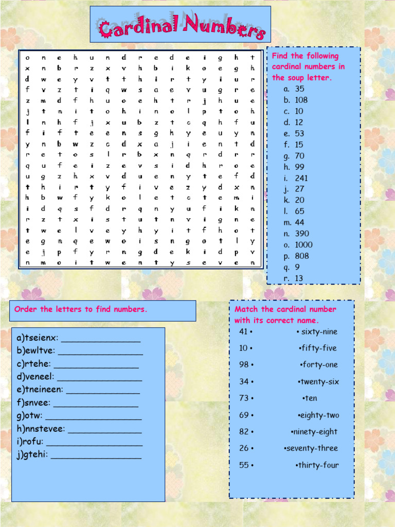 Cardinal Numbers Activities for English | PDF