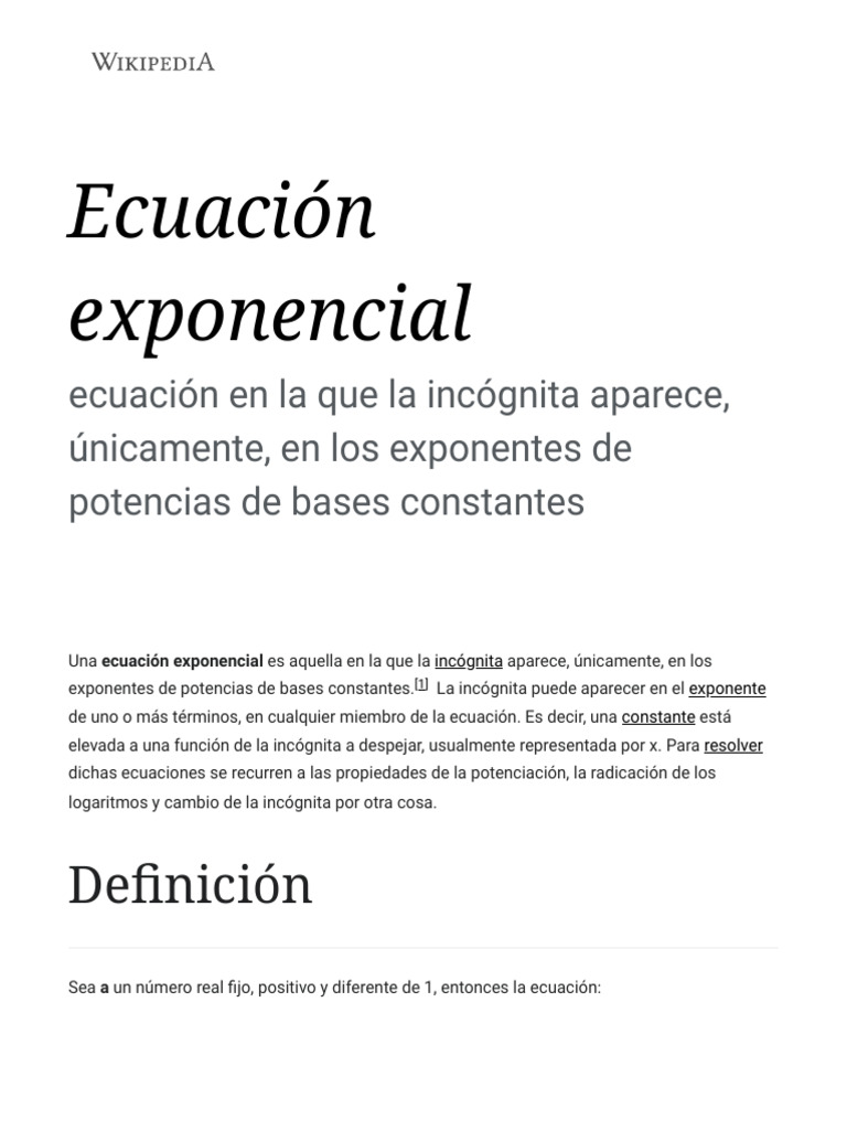 Ecuación Exponencial Wikipedia, La Enciclopedia Libre PDF