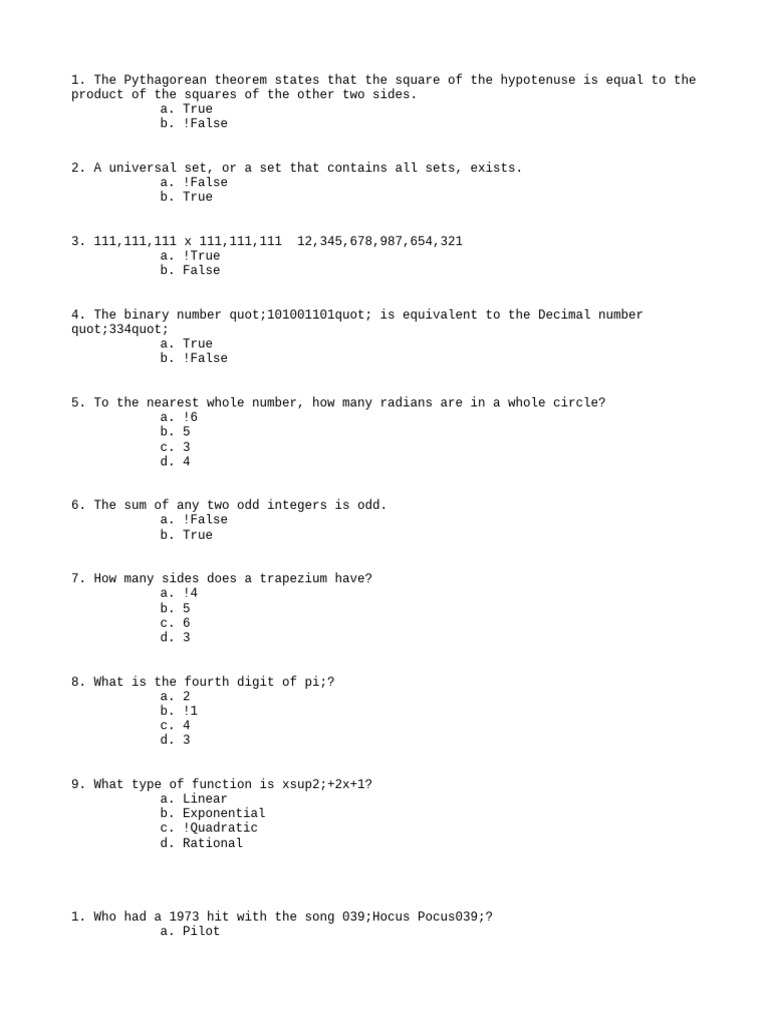 Quiz on Math, Music, and Art Facts | PDF | Vincent Van Gogh