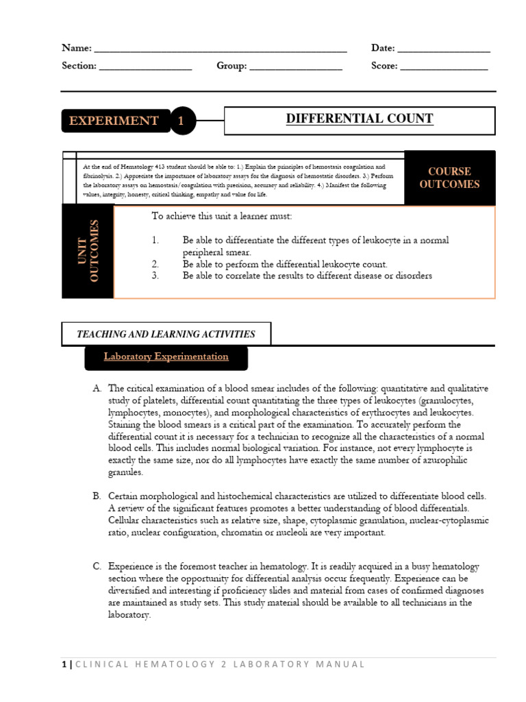 Hematology 2 Lab Manual Pdf White Blood Cell Immunology