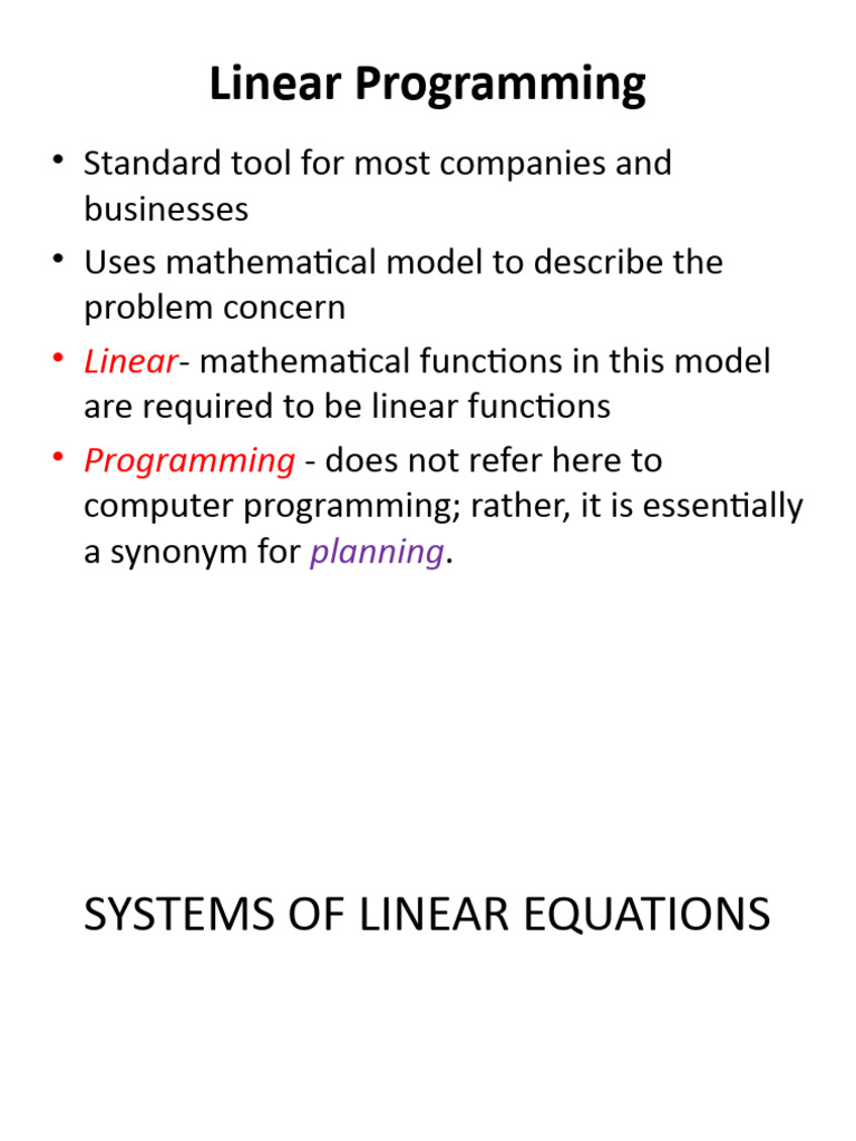 Linear Programming | PDF | Equations | System Of Linear Equations