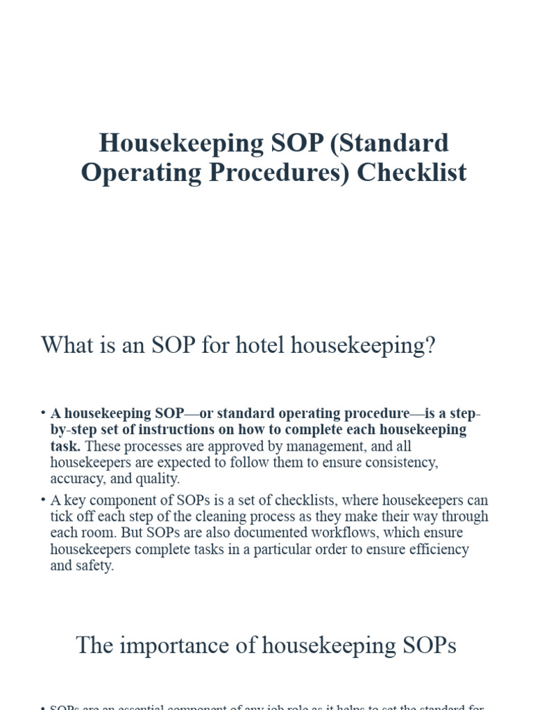 Housekeeping SOP Standard Operating Procedures Checklist | PDF ...