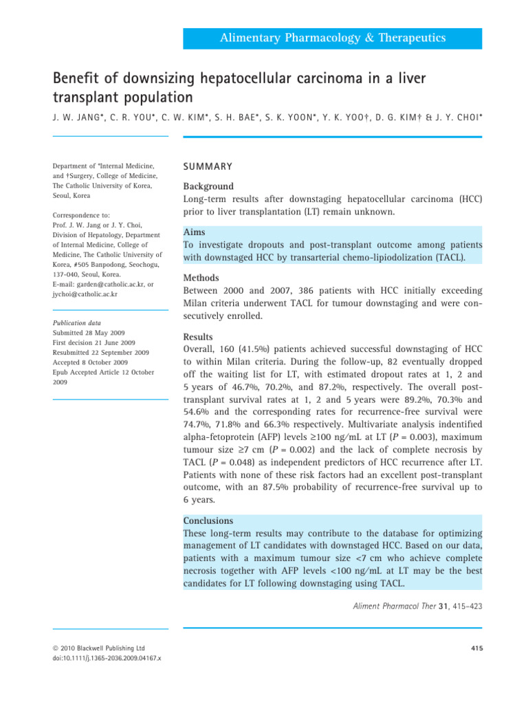 ATP - Benefit of Downsizing Hepatocellular Carcinoma in A Liver ...