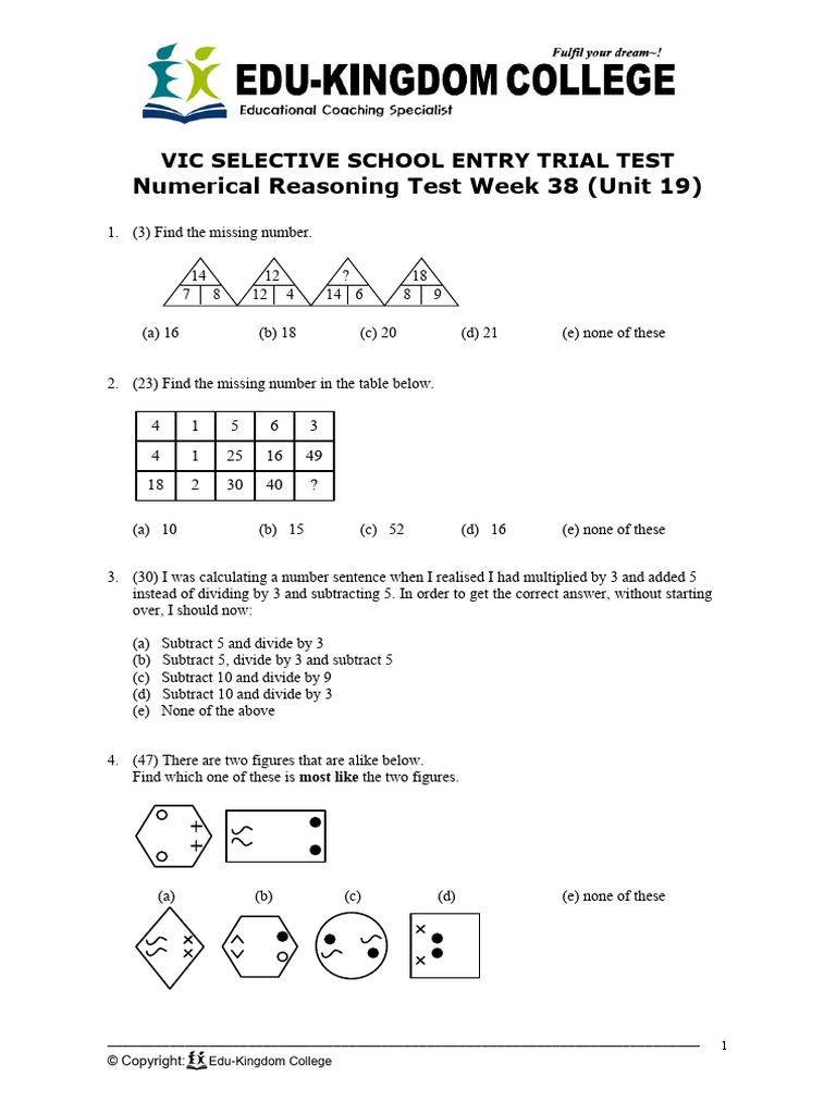 Y8 numerical reasoning pdf
