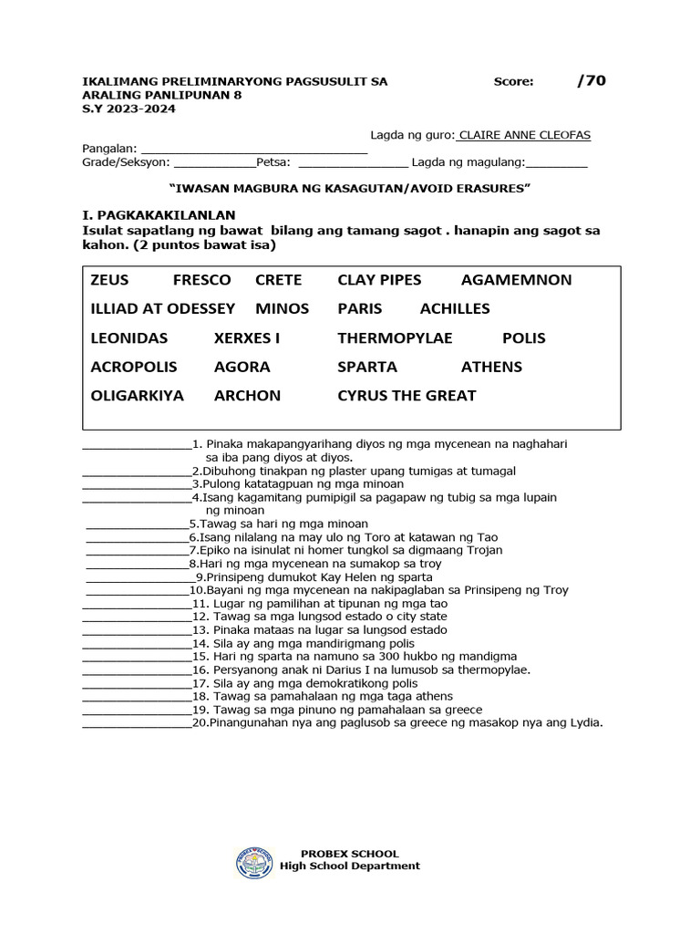 5TH Exam Ap 8 | PDF