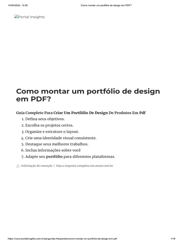 Guia para Criar Portfólio em PDF | PDF | Esboço | Designer de Web