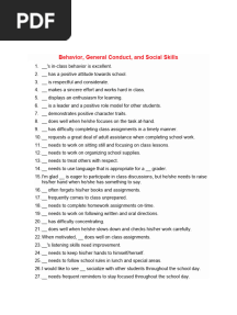 Report Card Comments For Behavior