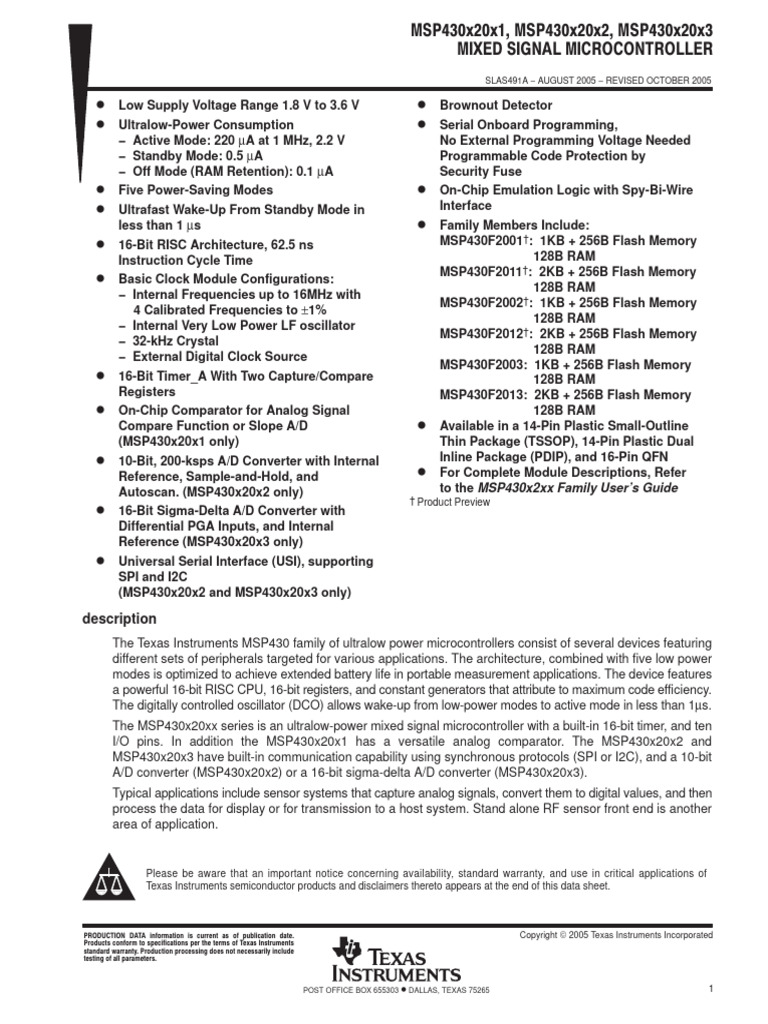 MSP 430 F 2013 Ipw | PDF | Analog To Digital Converter | Computer Hardware