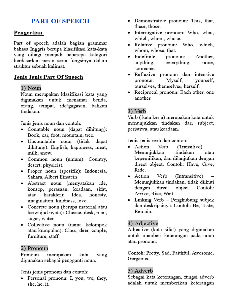 Jenis dan Contoh Part of Speech | PDF