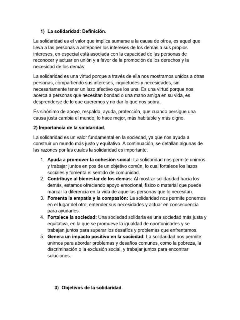 El Valor de La Solidaridad | PDF | Solidaridad | Sociedad