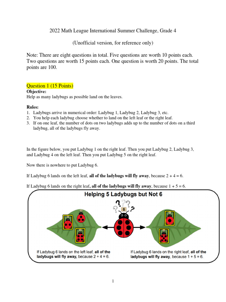 2022 Grade 4 Math League Challenge | PDF | Mathematics