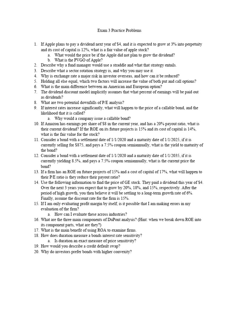 Finance Exam 3 Practice Problems Guide | PDF | Bonds (Finance) | Cost ...