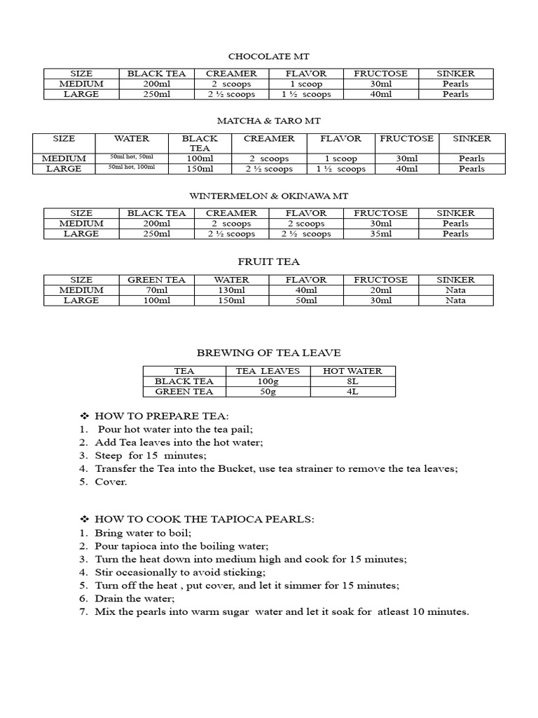 Bubble Tea Recipe and Preparation Guide | PDF