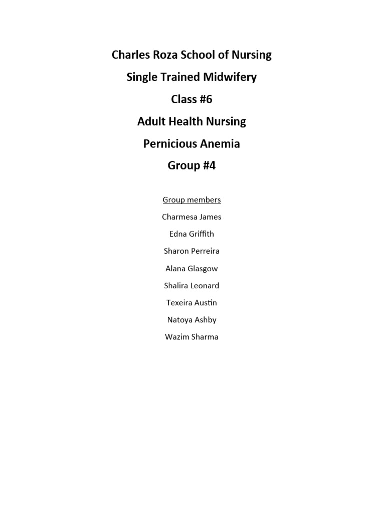 Pernicious Anemia, Group 4 | PDF | Anemia | Vitamin B12