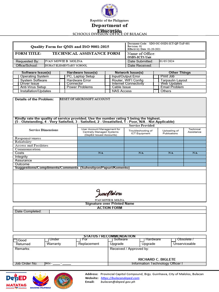 Technical Assistance Form ICTS 2024 PDF Information Technology