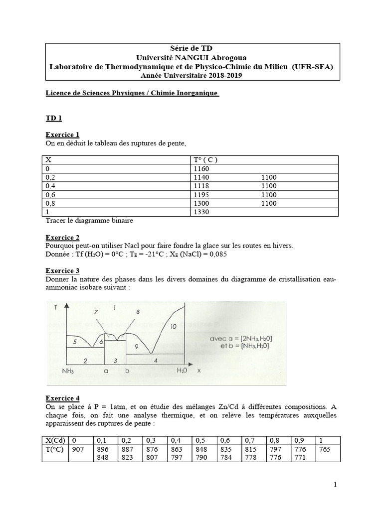 TD de Thermodynamique et Physico-Chimie | PDF | Alliage | Fusion (physique)