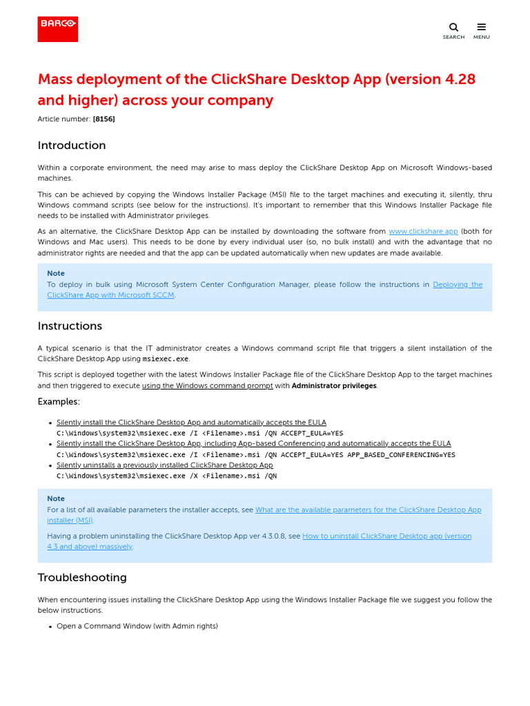 Knowledge Base 8156 - Mass Deployment of The ClickShare Desktop App ...