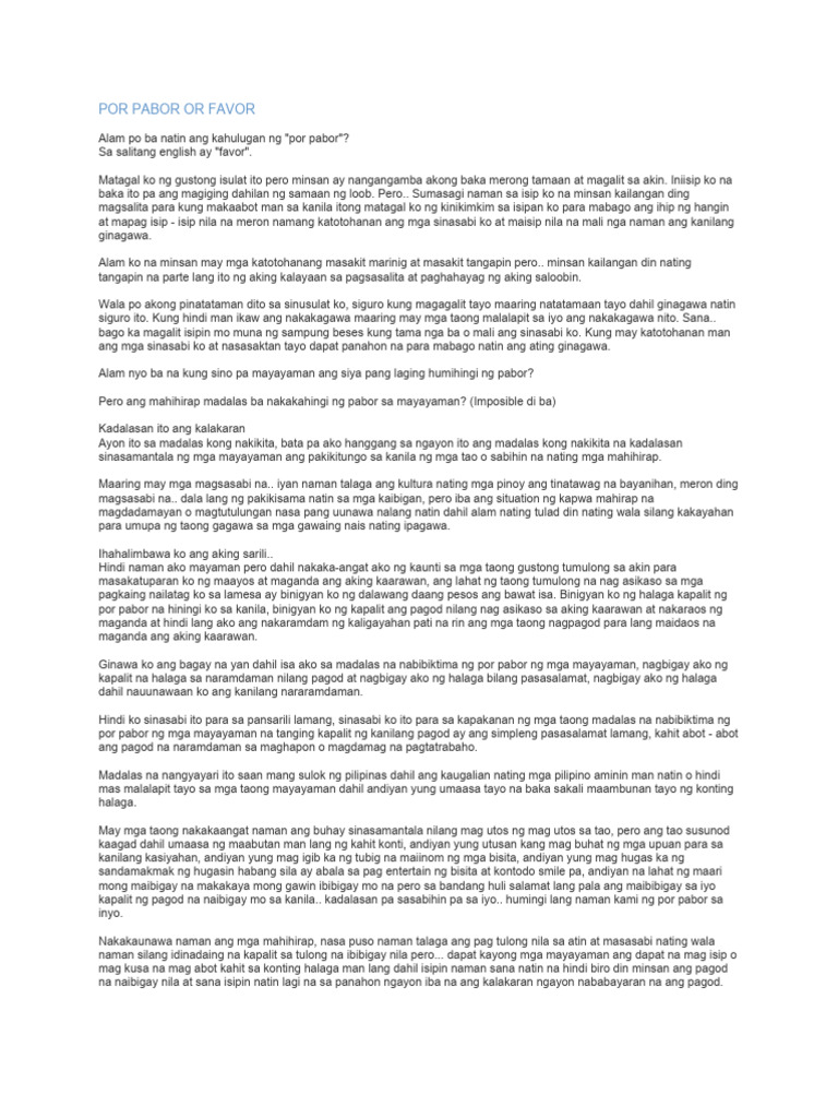 Por Pabor or Favor | PDF