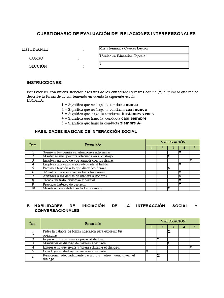 Cuestionario de Relaciones Interpersonales | PDF | Psicología Social ...
