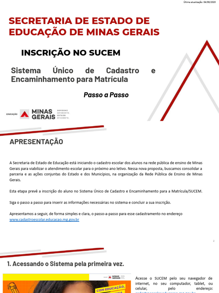 Inscrição no SUCEM: Passo a Passo | PDF | Escolas | Educação para adultos