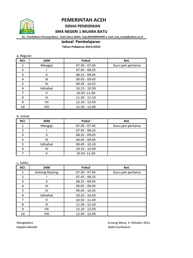 Jadwal Pelajaran Baru 2021 | PDF