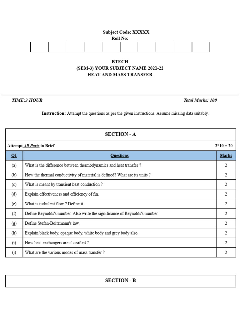 Heat and Mass Transfer Exam Paper | PDF | Heat Transfer | Heat