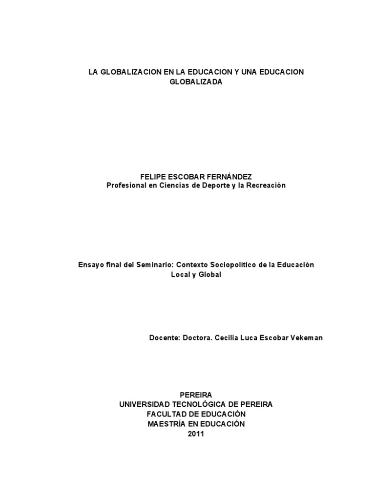 La Globalizacion en La Educacion y Una Educacion Globalizadaok | PDF ...