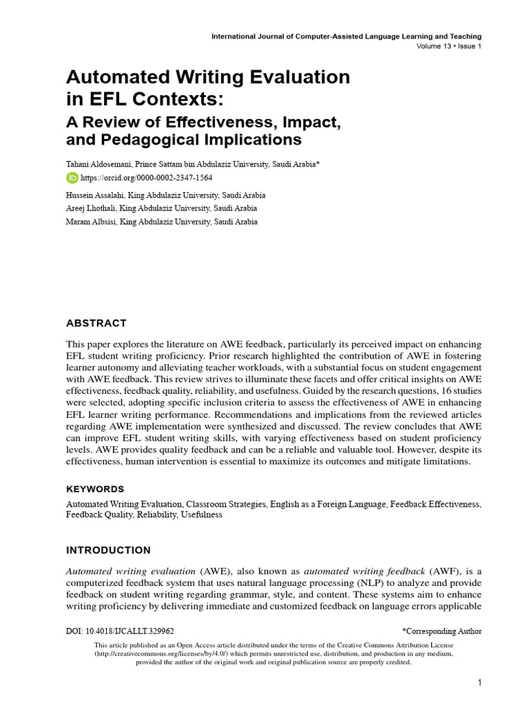 AWE Impact on EFL Writing Skills | PDF | English As A Second Or Foreign ...