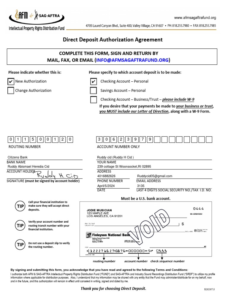 Direct Deposit Afmandsagaftra SRDF 2019 | PDF | Deposit Account | Banks