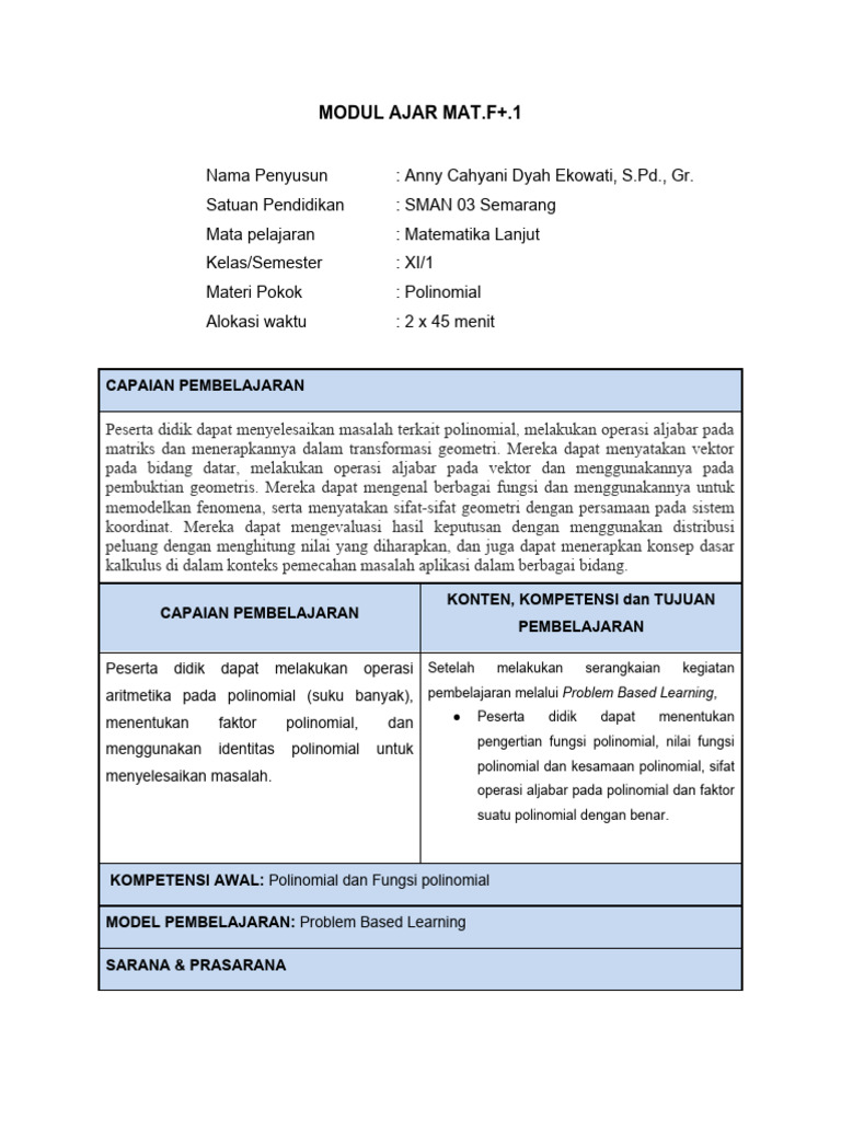 Modul Ajar Fase F Polinomial Pdf