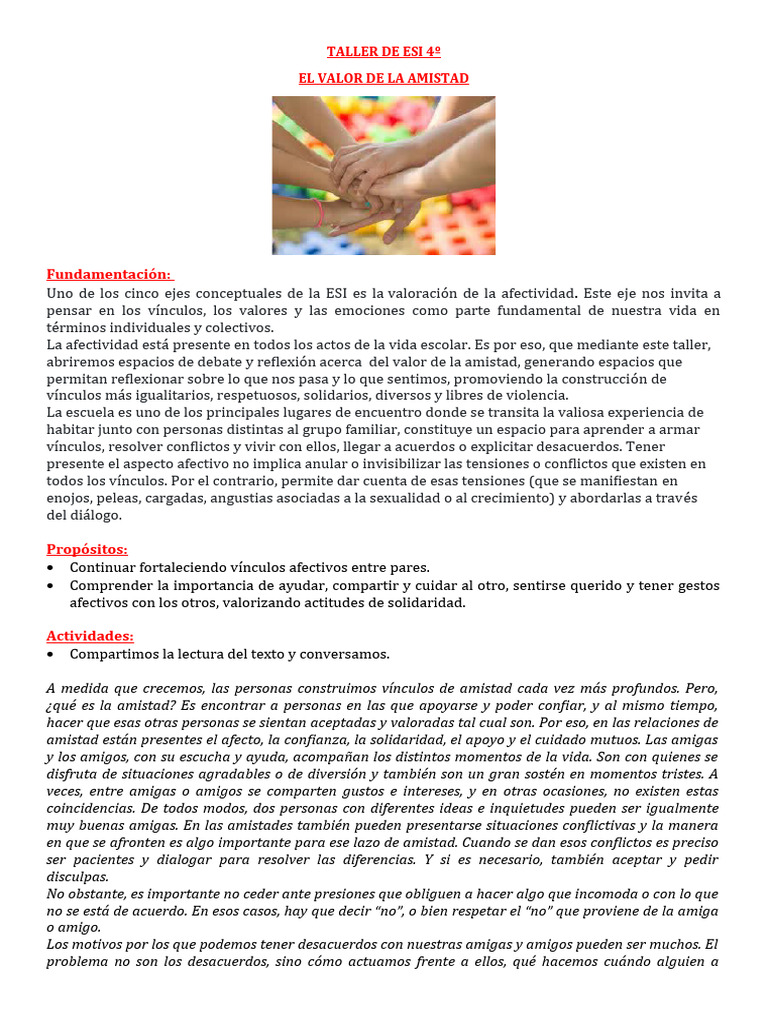 El Valor de La Amistad. ESI | PDF | Amistad | Psicología Social