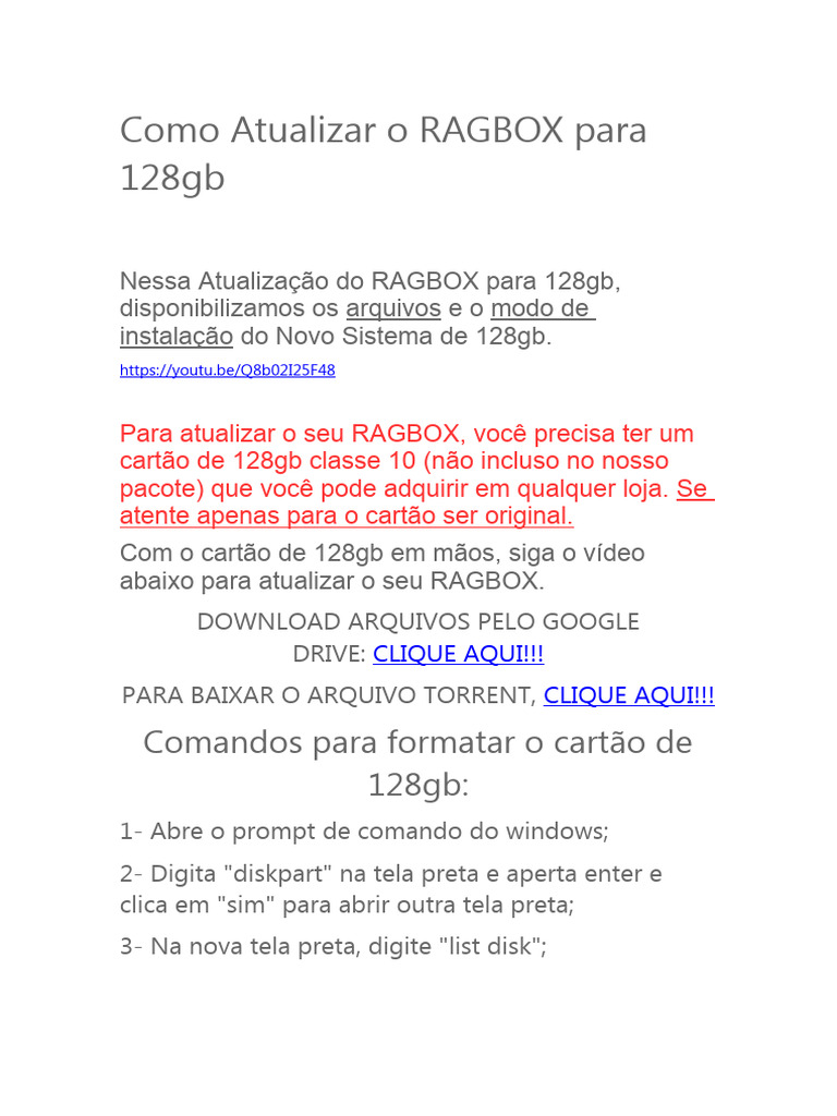 Atualização do RAGBOX para 128GB | PDF